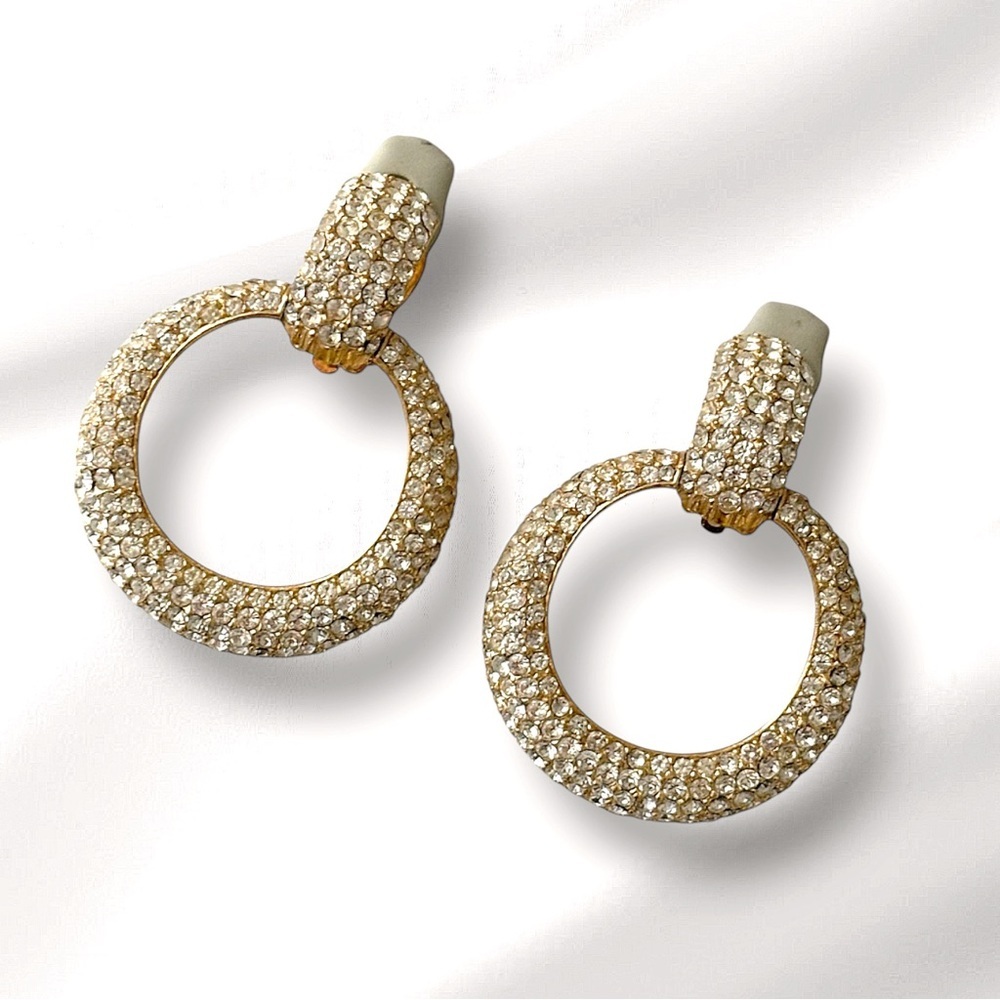 Ciner Vintage Gold Pave Door Knocker Clip Earrings